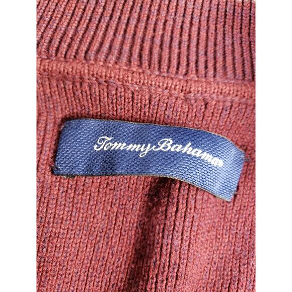 Tommy Bahama Sweater Sz 2XL XXL Mens Red 1/4 Zip Long Sleeve Logo Knit Cotton - Picture 4 of 8